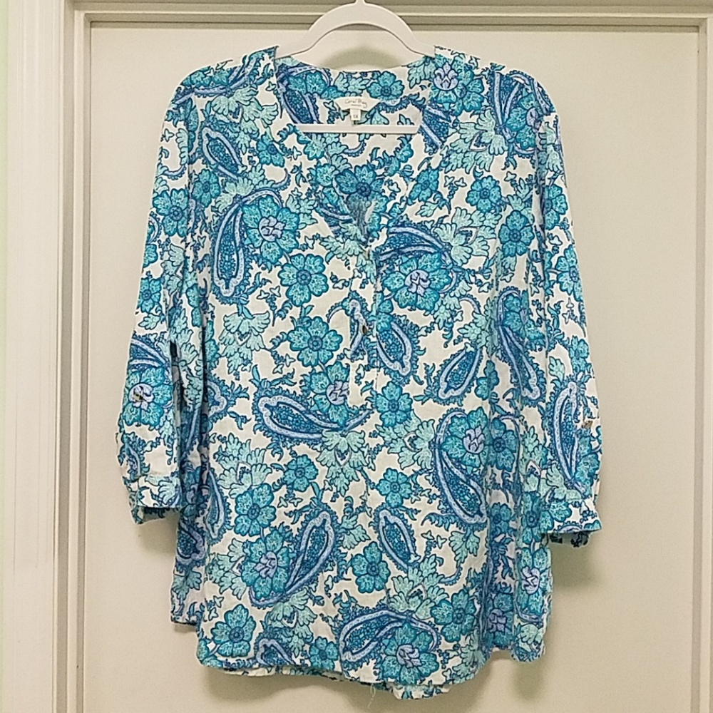 Coral Bay Tropical blue tunic 1X
